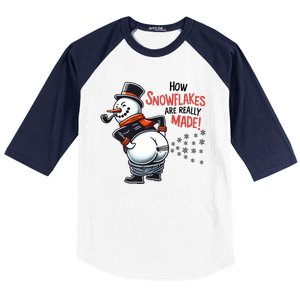 How Snowflakes Are Made Funny Winter Snowman Baseball Sleeve Shirt