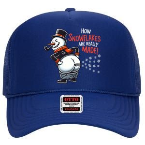 How Snowflakes Are Made Funny Winter Snowman High Crown Mesh Back Trucker Hat