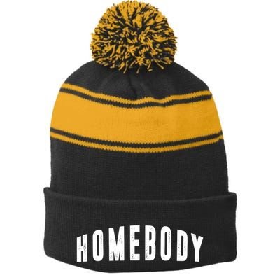 Homebody Stay At Home Introvert Social Distancing Stripe Pom Pom Beanie