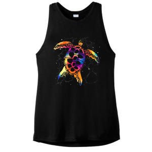 Hawaiian Sea Animal Ocean Tribal Sea Turtle Ladies PosiCharge Tri-Blend Wicking Tank