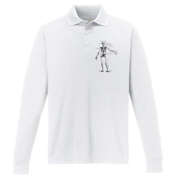 Human Skeleton Anatomy Drawing Diagram Performance Long Sleeve Polo