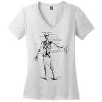 Human Skeleton Anatomy Drawing Diagram Women's V-Neck T-Shirt