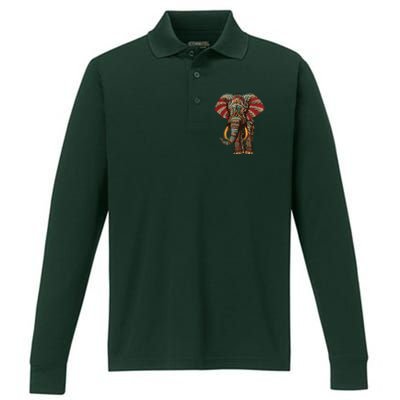 Henna Stylish Artistic Save The Elephants | Wildlife Performance Long Sleeve Polo