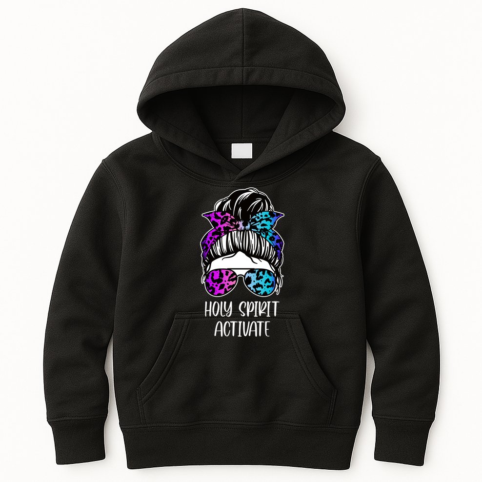 Holy Spirit Activate Funny Female Hair Bun Kids Hoodie