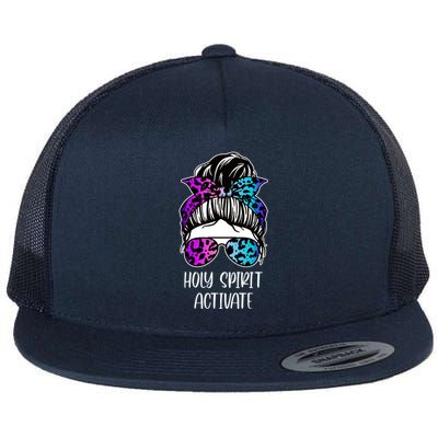 Holy Spirit Activate Funny Female Hair Bun Flat Bill Trucker Hat