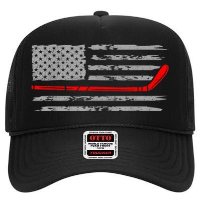 Hockey Sticks American Flag Gift For Player High Crown Mesh Back Trucker Hat