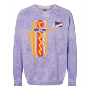 Hotdog Sunglasses American Flag USA Funny 4th Of July Fourth Colorblast Crewneck Sweatshirt