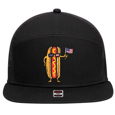 Hotdog Sunglasses American Flag USA Funny 4th Of July Fourth 7 Panel Mesh Trucker Snapback Hat