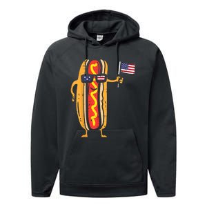 Hotdog Sunglasses American Flag USA Funny 4th Of July Fourth Performance Fleece Hoodie