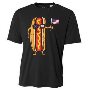 Hotdog Sunglasses American Flag USA Funny 4th Of July Fourth Cooling Performance Crew T-Shirt