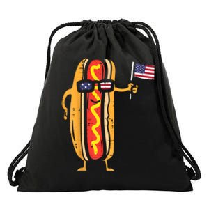 Hotdog Sunglasses American Flag USA Funny 4th Of July Fourth Drawstring Bag