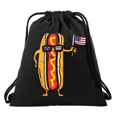 Hotdog Sunglasses American Flag USA Funny 4th Of July Fourth Drawstring Bag