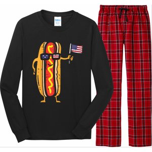 Hotdog Sunglasses American Flag USA Funny 4th Of July Fourth Long Sleeve Pajama Set