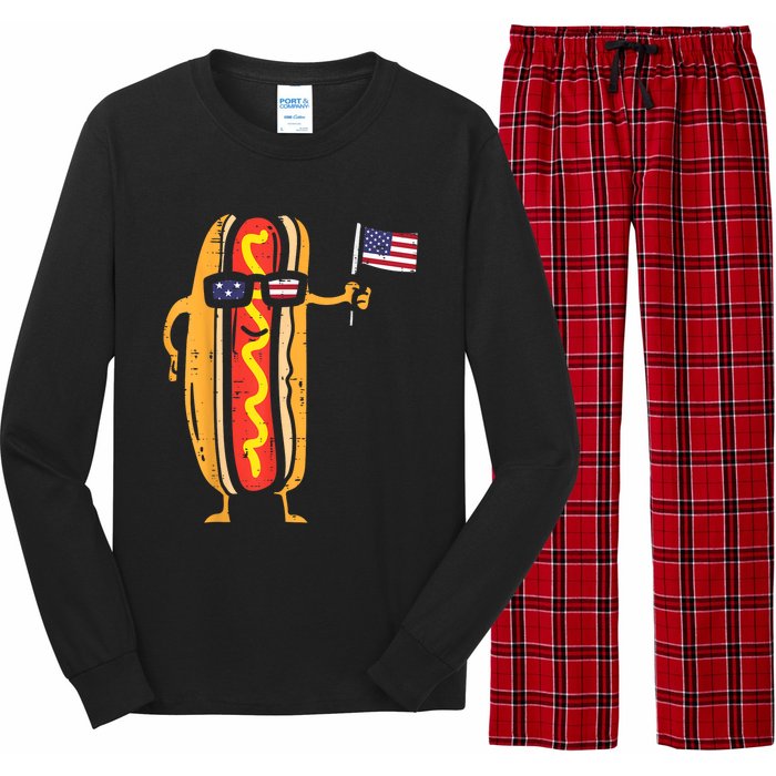 Hotdog Sunglasses American Flag USA Funny 4th Of July Fourth Long Sleeve Pajama Set