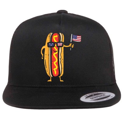 Hotdog Sunglasses American Flag USA Funny 4th Of July Fourth Flatbill Hat