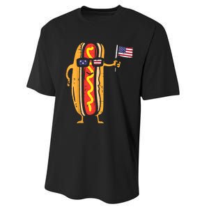 Hotdog Sunglasses American Flag USA Funny 4th Of July Fourth Performance Sprint T-Shirt