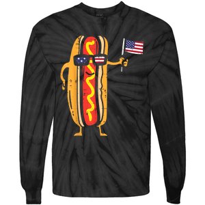 Hotdog Sunglasses American Flag USA Funny 4th Of July Fourth Tie-Dye Long Sleeve Shirt