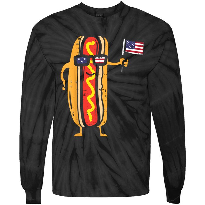 Hotdog Sunglasses American Flag USA Funny 4th Of July Fourth Tie-Dye Long Sleeve Shirt