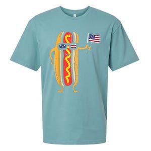 Hotdog Sunglasses American Flag USA Funny 4th Of July Fourth Sueded Cloud Jersey T-Shirt