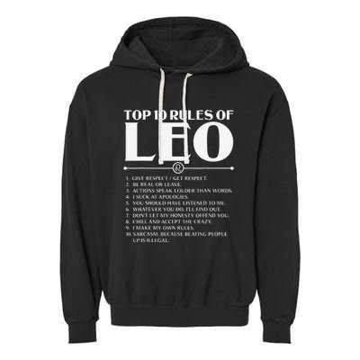 Horoscope Symbols Astrology Sign Top 10 Rules Of Leo Garment-Dyed Fleece Hoodie