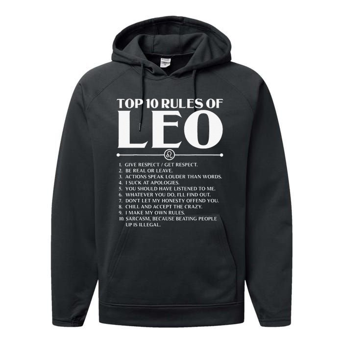 Horoscope Symbols Astrology Sign Top 10 Rules Of Leo Performance Fleece Hoodie