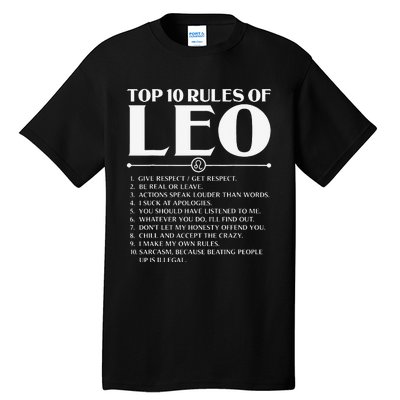 Horoscope Symbols Astrology Sign Top 10 Rules Of Leo Tall T-Shirt