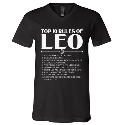 Horoscope Symbols Astrology Sign Top 10 Rules Of Leo V-Neck T-Shirt