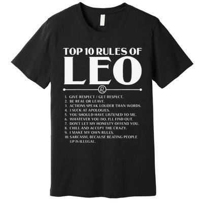 Horoscope Symbols Astrology Sign Top 10 Rules Of Leo Premium T-Shirt