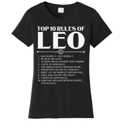 Horoscope Symbols Astrology Sign Top 10 Rules Of Leo Women's T-Shirt