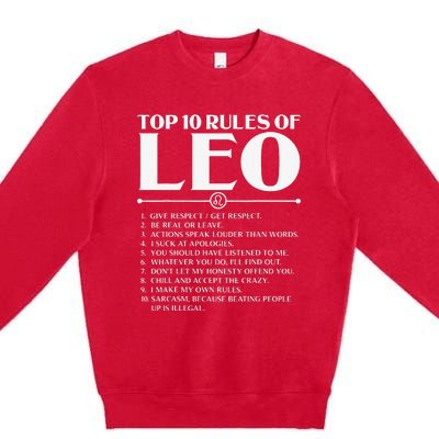 Horoscope Symbols Astrology Sign Top 10 Rules Of Leo Premium Crewneck Sweatshirt