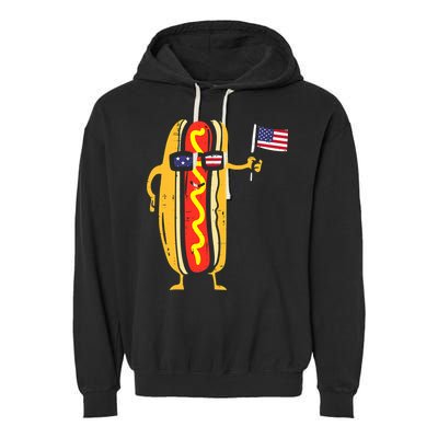 Hotdog Sunglasses American Flag USA Funny 4th Of July Fourth Garment-Dyed Fleece Hoodie