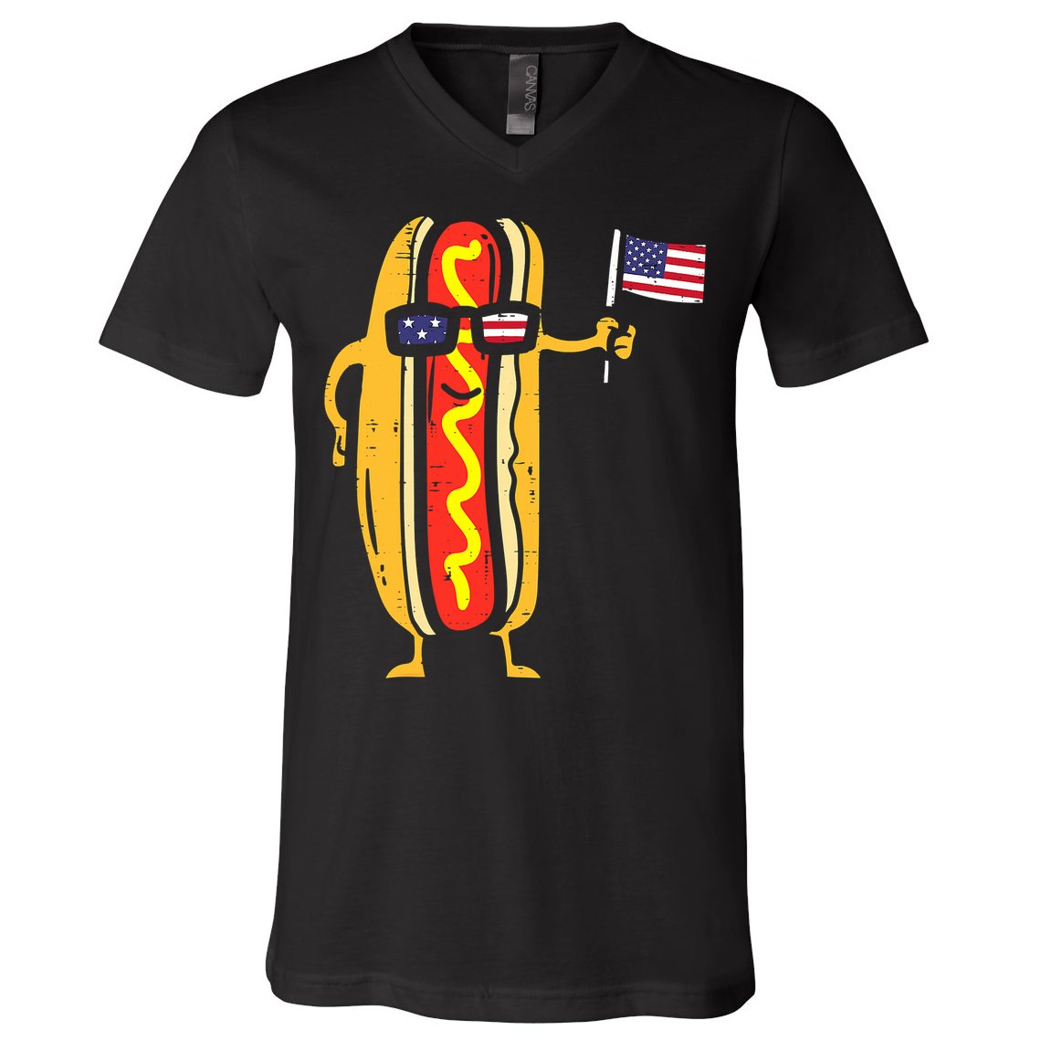 Hotdog Sunglasses American Flag USA Funny 4th Of July Fourth V-Neck T-Shirt