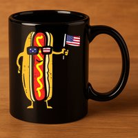 Hotdog Sunglasses American Flag USA Funny 4th Of July Fourth 11oz C Handle Ceramic Mug