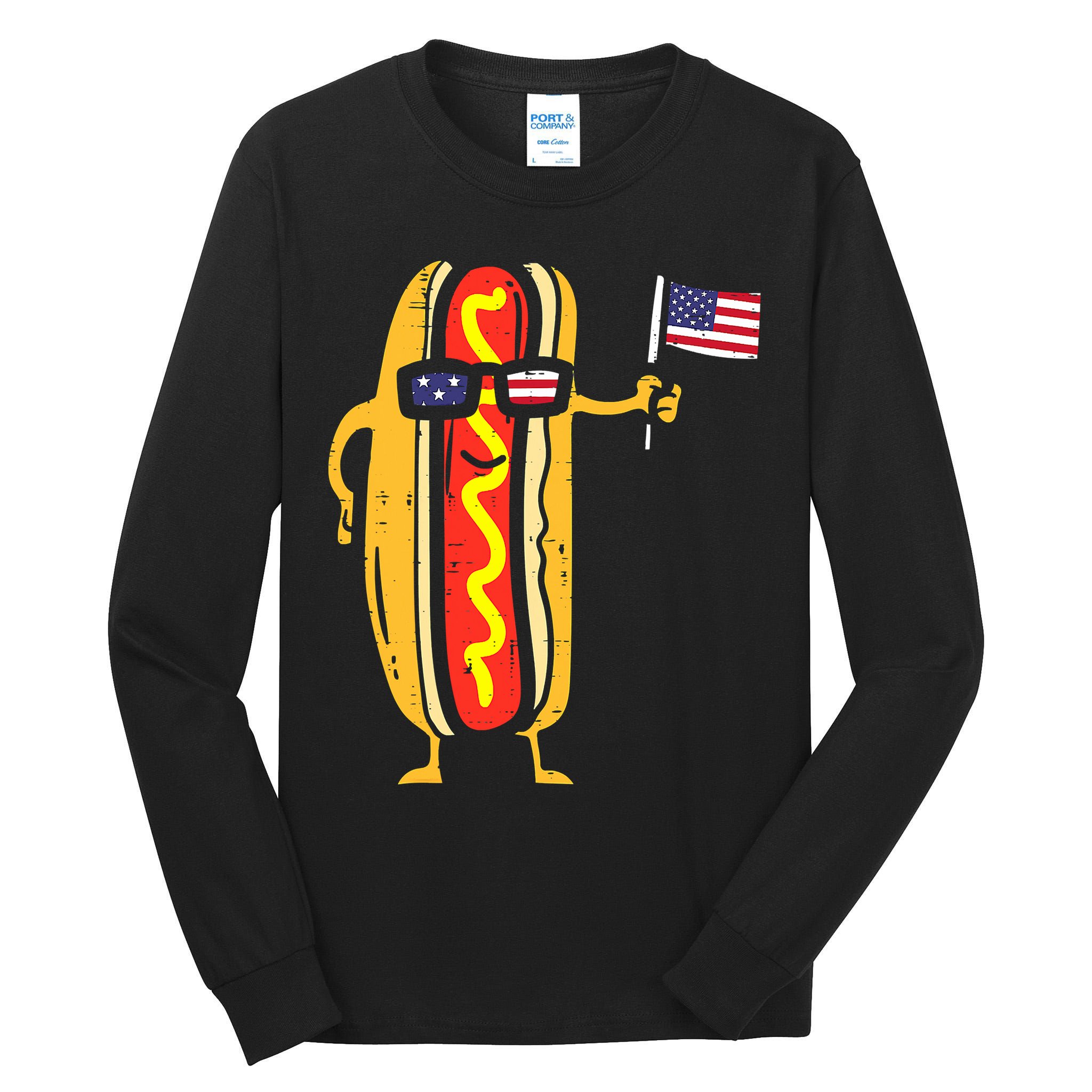 Hotdog Sunglasses American Flag USA Funny 4th Of July Fourth Tall Long Sleeve T-Shirt