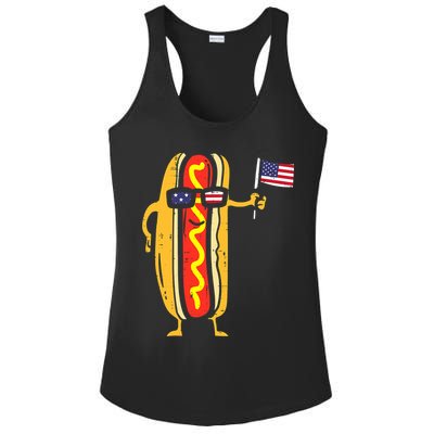 Hotdog Sunglasses American Flag USA Funny 4th Of July Fourth Ladies PosiCharge Competitor Racerback Tank