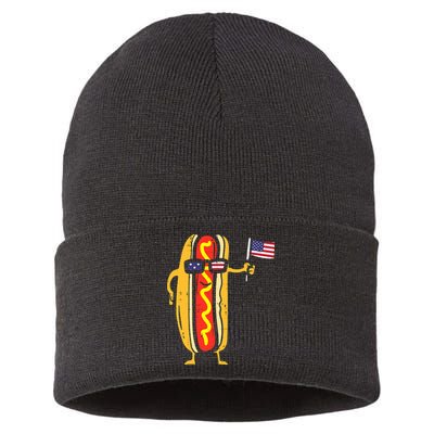Hotdog Sunglasses American Flag USA Funny 4th Of July Fourth Sustainable Knit Beanie