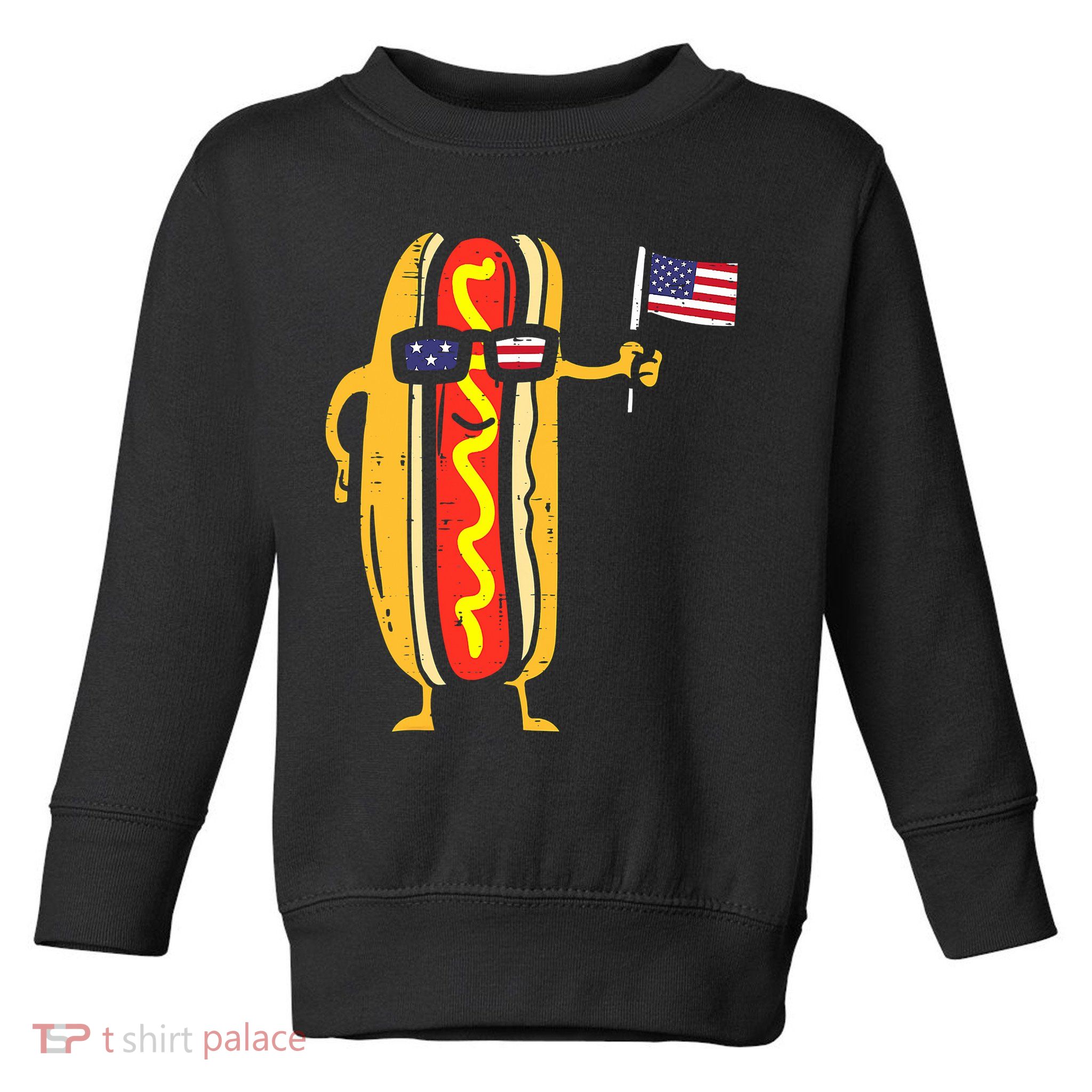 Hotdog Sunglasses American Flag USA Funny 4th Of July Fourth Toddler Sweatshirt