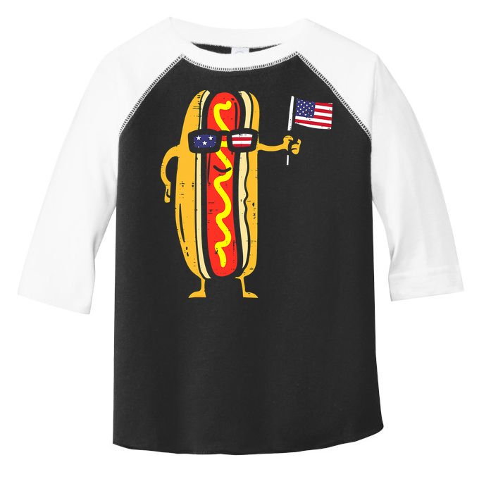 Hotdog Sunglasses American Flag USA Funny 4th Of July Fourth Toddler Fine Jersey T-Shirt