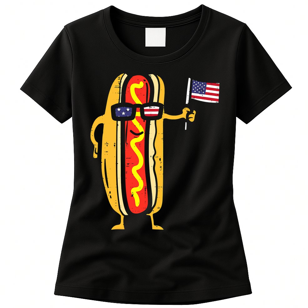Hotdog Sunglasses American Flag USA Funny 4th Of July Fourth Womens T-Shirt