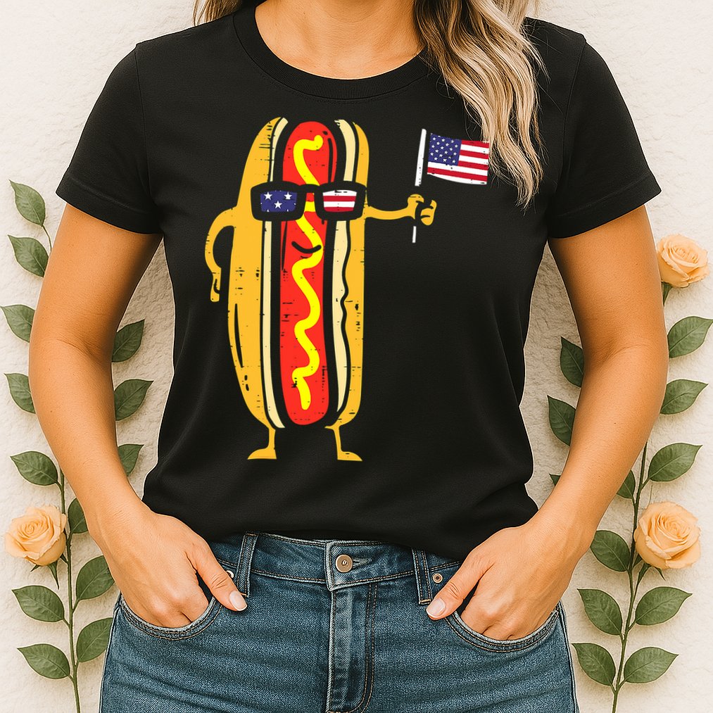 Hotdog Sunglasses American Flag USA Funny 4th Of July Fourth Womens T-Shirt