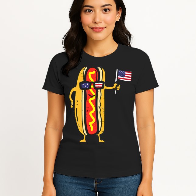 Hotdog Sunglasses American Flag USA Funny 4th Of July Fourth Womens T-Shirt