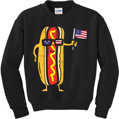 Hotdog Sunglasses American Flag USA Funny 4th Of July Fourth Kids Sweatshirt