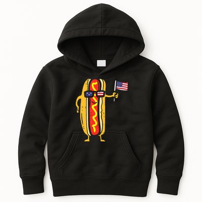 Hotdog Sunglasses American Flag USA Funny 4th Of July Fourth Kids Hoodie