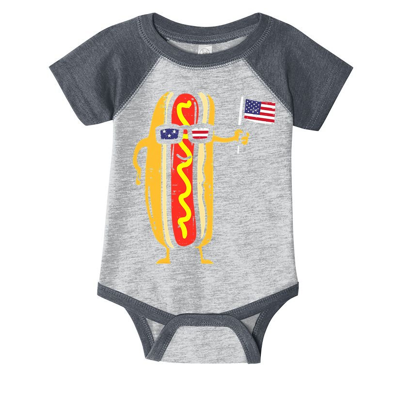 Hotdog Sunglasses American Flag USA Funny 4th Of July Fourth Infant Baby Jersey Bodysuit