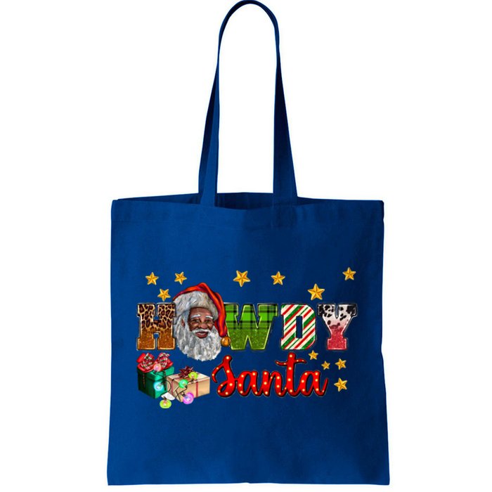 Howdy Santa African Afro Santa Black Western Cow Xmas Gift Tote Bag