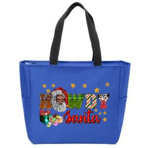 Howdy Santa African Afro Santa Black Western Cow Xmas Gift Zip Tote Bag