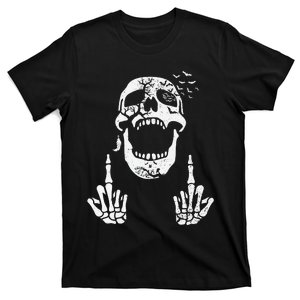 Halloween Skeleton Bones Middle Finger Skull   T-Shirt