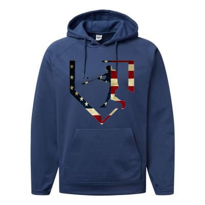 High School Baseball Season College Ball Player Usa Flag Performance Fleece Hoodie