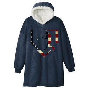 High School Baseball Season College Ball Player Usa Flag Hooded Wearable Blanket