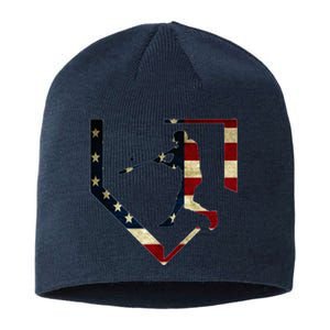 High School Baseball Season College Ball Player Usa Flag Sustainable Beanie